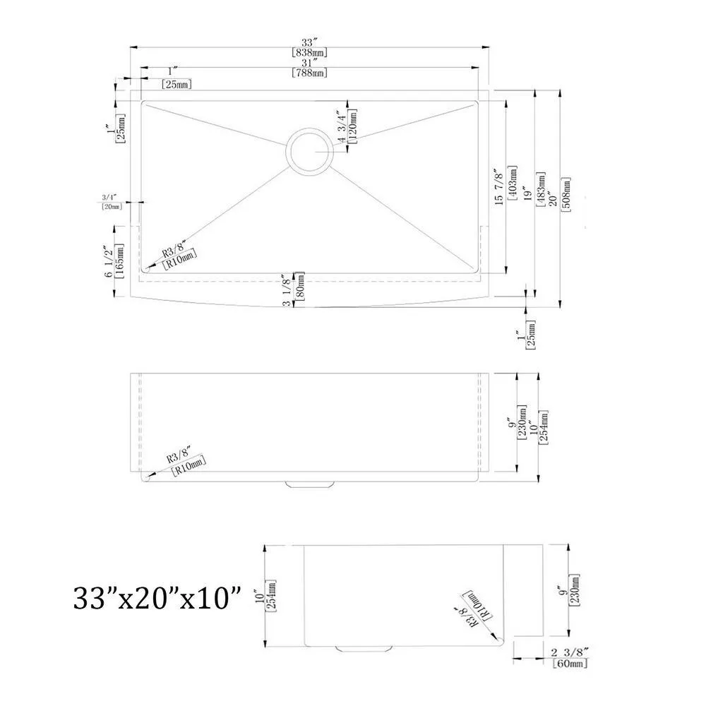 33 in. x 20 in. Stainless Steel Laundry/Utility Sink Handmade Apron Front Double Bowl with Basket Strainer, photo 7 of 8