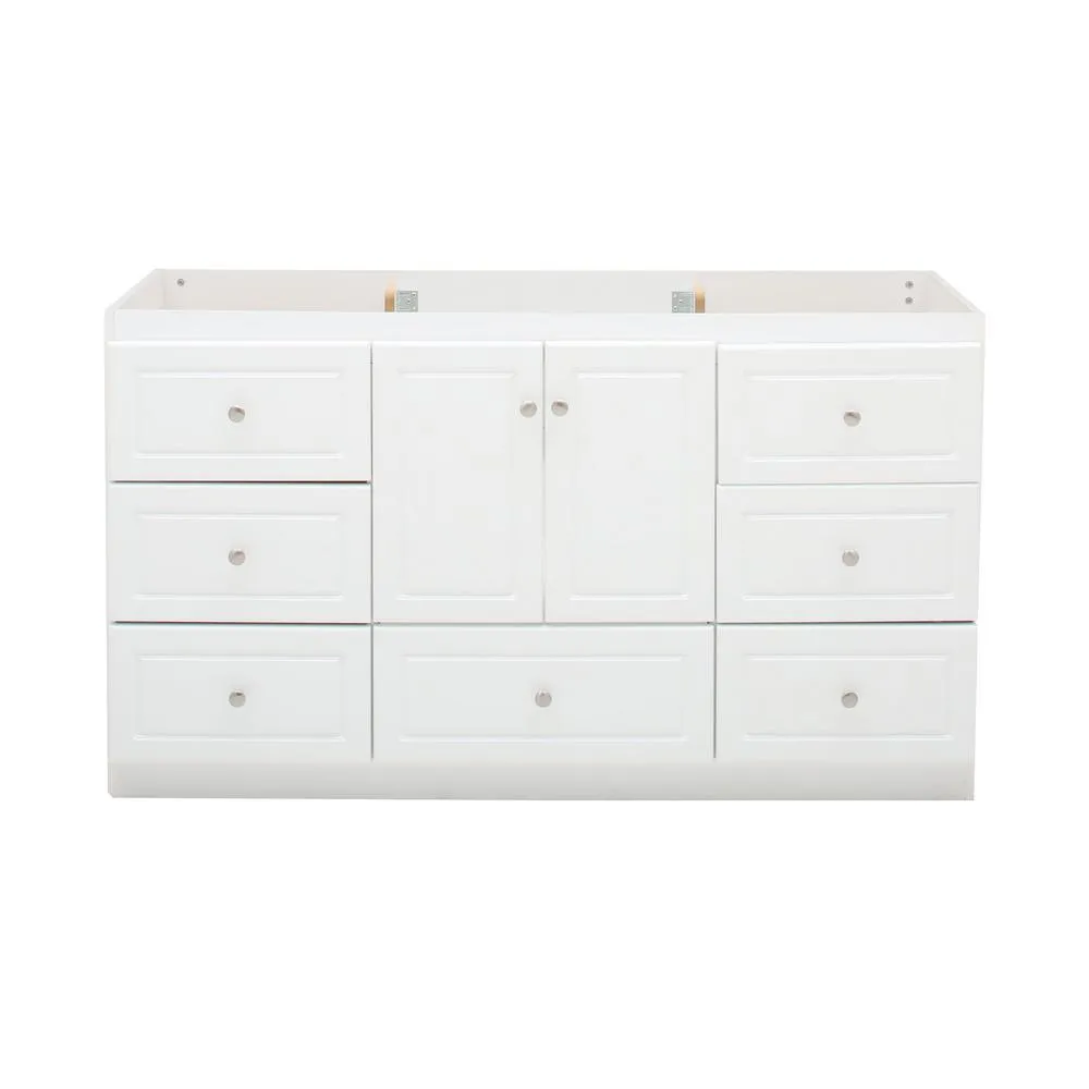 Ultraline 60 in. W x 21 in. D x 34.5 in. H Vanity for Center Basin Cabinet Only in Satin White, photo 3 of 42