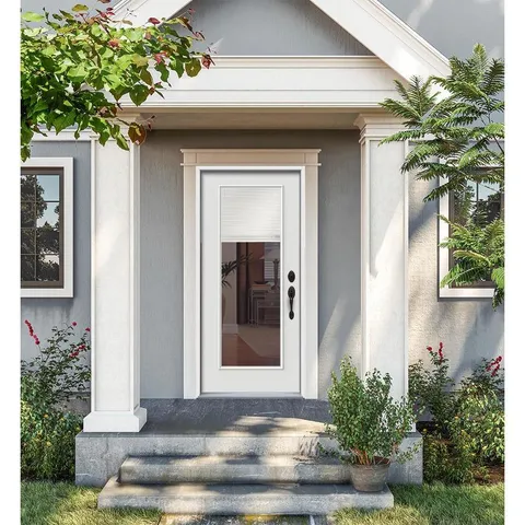 30 × 80 in Steel Half Lite Left-Hand Inswing Primed Prehung Single Front Door Brickmould Included with Blinds