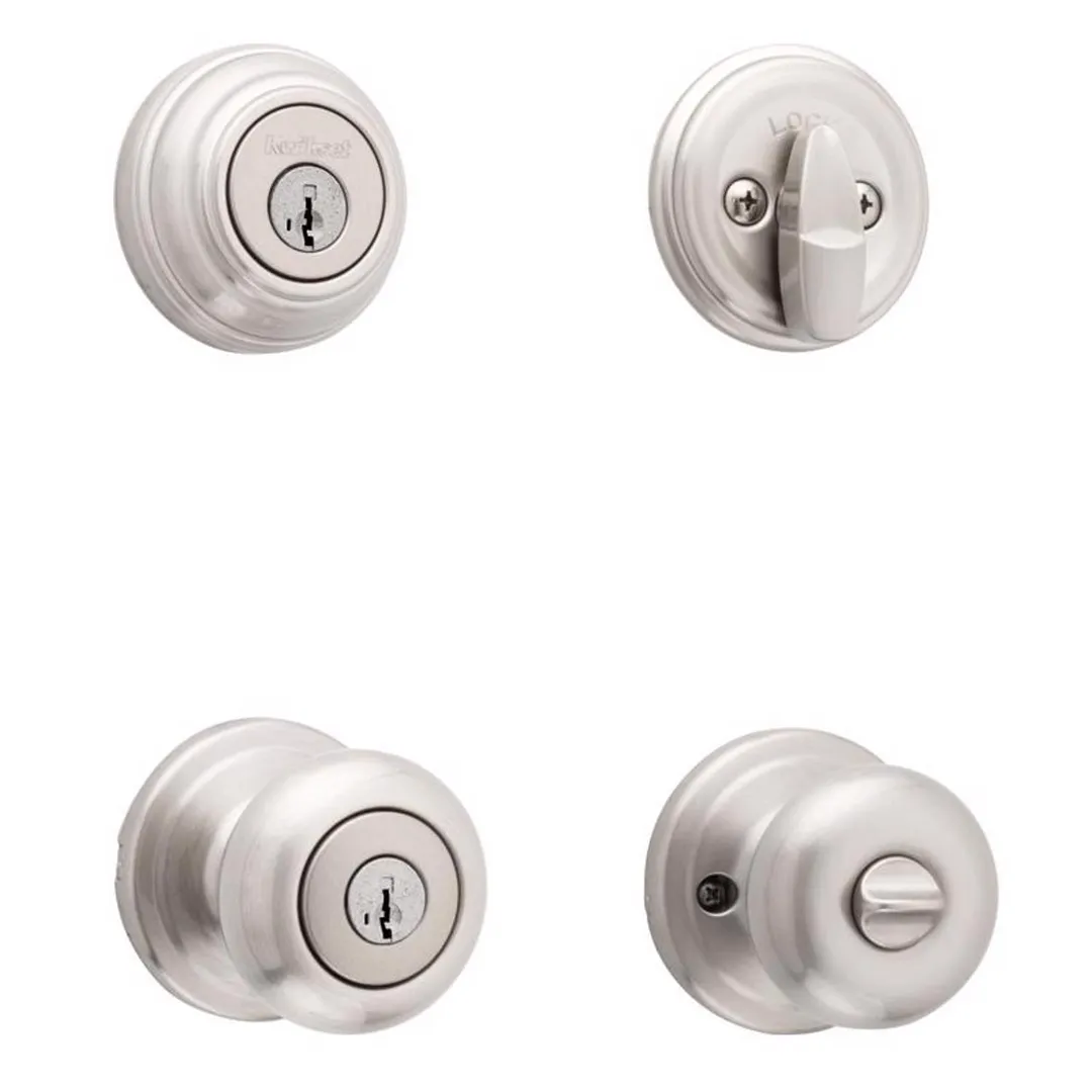 Kwikset SmartKey Juno Satin Nickel Knob and Single Cylinder Deadbolt, ANSI/BHMA Grade 2, KW1, 1-3/4 in., photo 8 of 8
