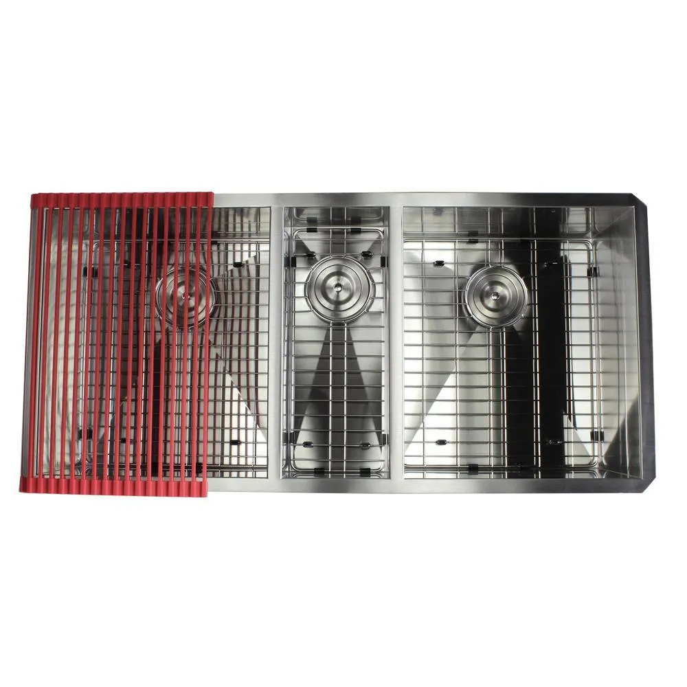 Undermount Stainless Steel 42 in. x 20 in. x 10 in. Deep 16-Gauge Triple Bowl 40/20/40 Zero Radius Kitchen Sink Combo, photo 7 of 9
