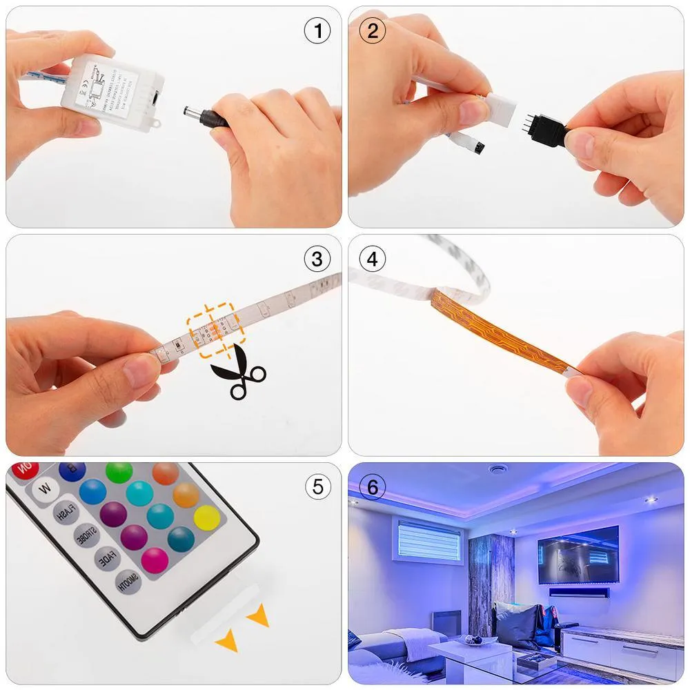 20 in. (50 cm) 8-Watt Equivalence Color Ambiance LED USB Light Strip with 24 Keys Wireless Remote (4 Strip Pack), photo 4 of 7
