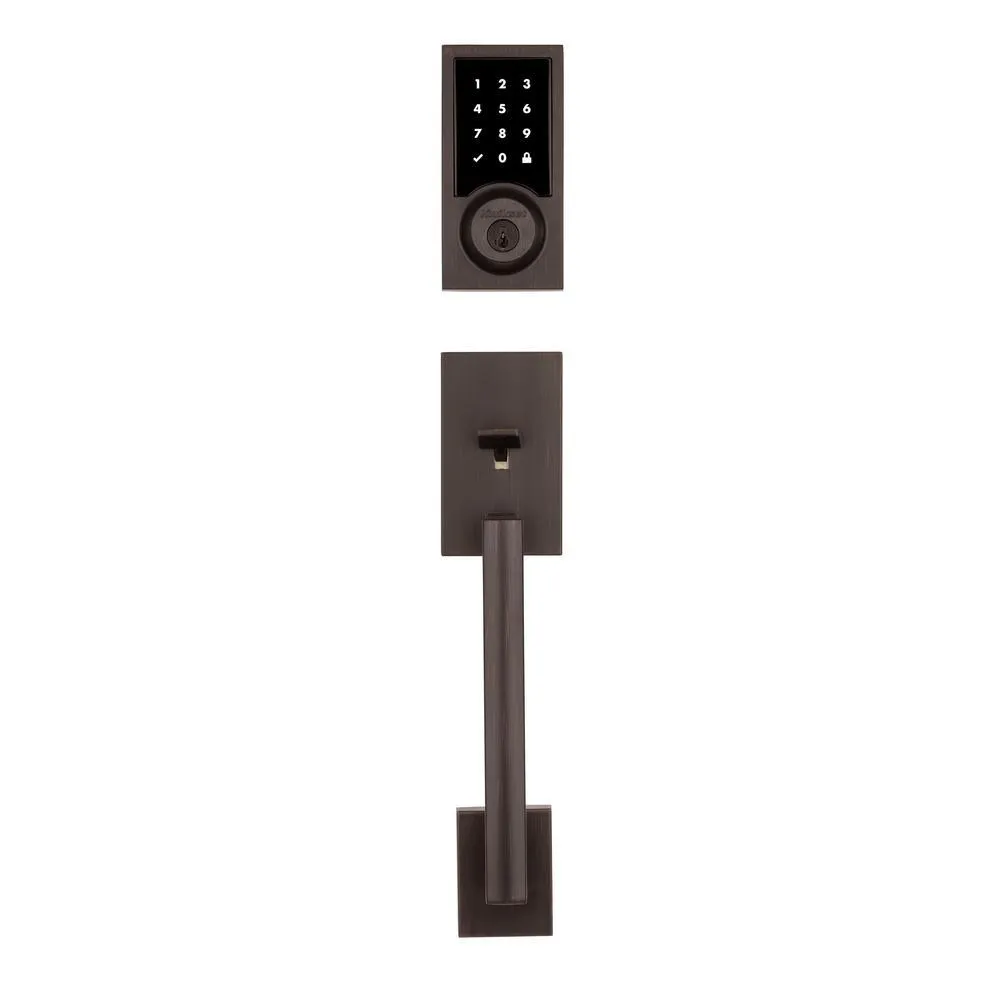 Kwikset SmartCode 915 Contemporary Venetian Bronze Electronic Deadbolt with San Clemente Handle Set and Halifax Interior Lever, photo 6 of 11