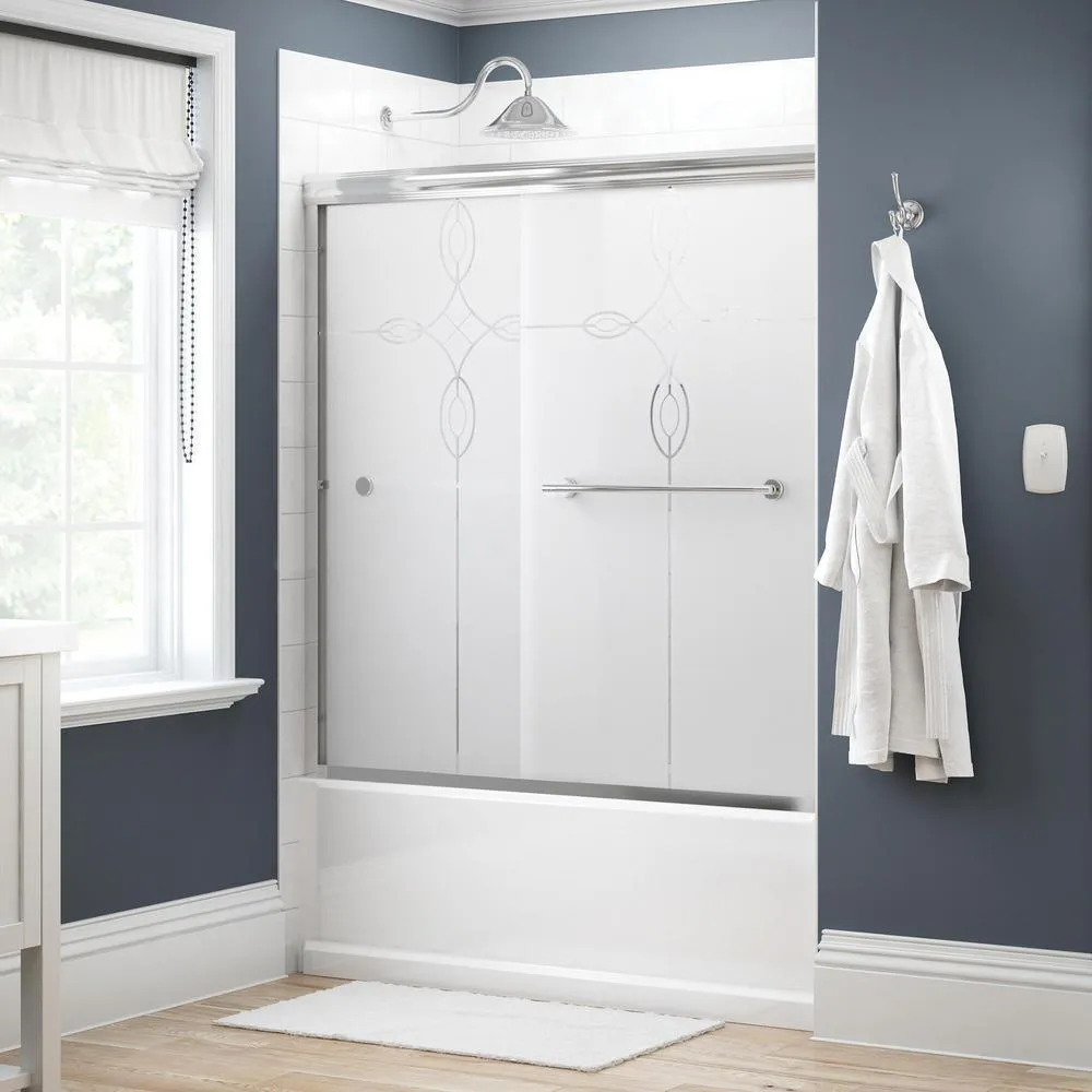 Crestfield 60 in. x 58-1/8 in. Semi-Frameless Traditional Sliding Bathtub Door in Bronze with Transition Glass, photo 28 of 67