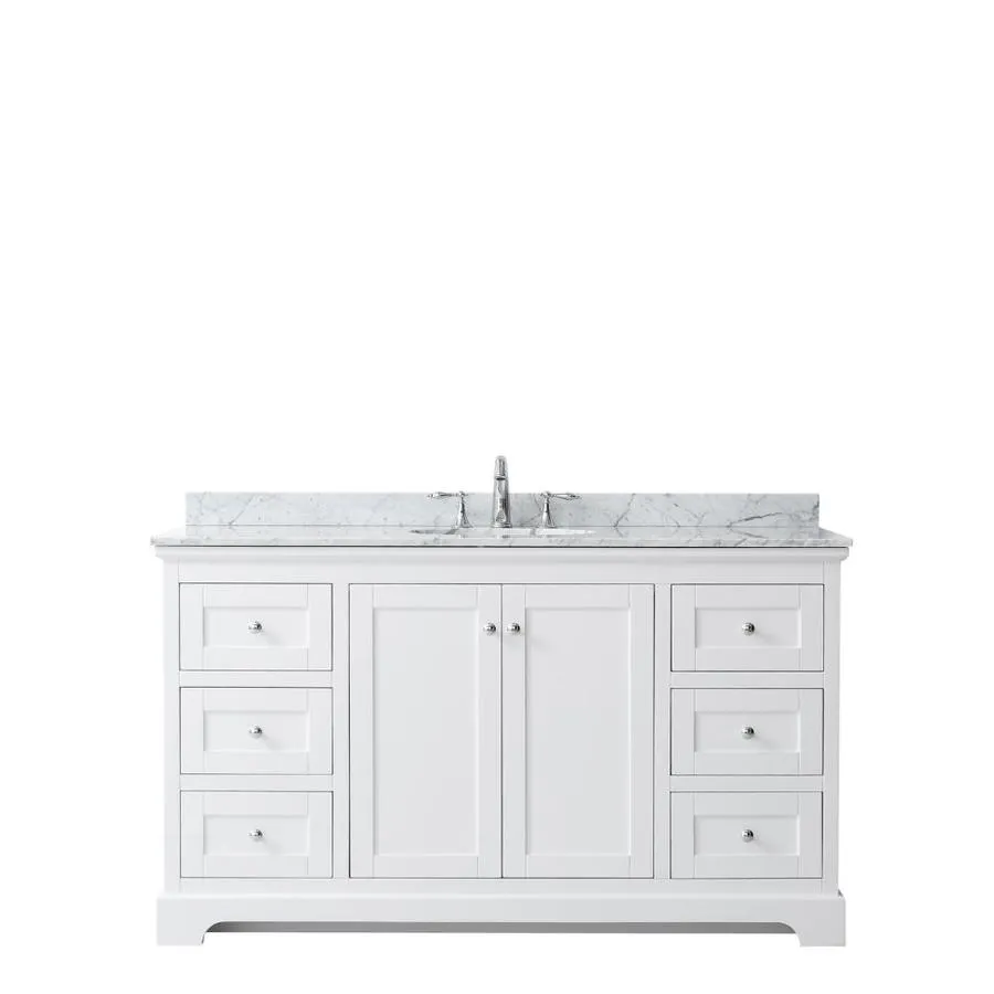 Wyndham Collection Avery 60-in White Single Sink Bathroom Vanity with White Carrara Marble Top, photo 2 of 11