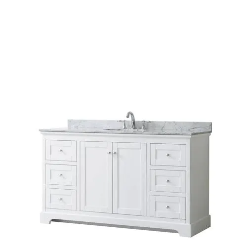 Wyndham Collection Avery 60-in White Single Sink Bathroom Vanity with White Carrara Marble Top, photo 3 of 11