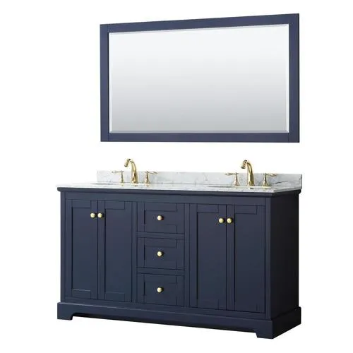Wyndham Collection Avery 60-in Dark Blue Double Sink Bathroom Vanity with White Carrara Marble Natural Marble Top (Mirror Included), photo 4 of 8