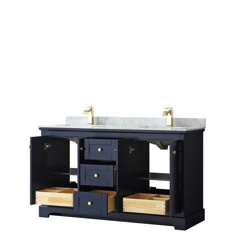 Avery 60-in Dark Blue Double Vanity with Carrara Marble Top