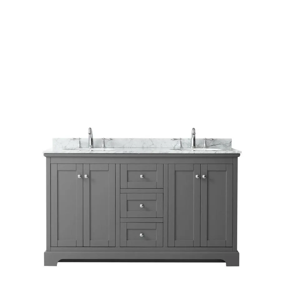 Wyndham Collection Avery 60-in Dark Gray Double Sink Bathroom Vanity with White Carrara Marble Top, photo 2 of 6