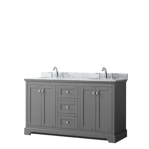 Wyndham Collection Avery 60-in Dark Gray Double Sink Bathroom Vanity with White Carrara Marble Top, photo 3 of 6