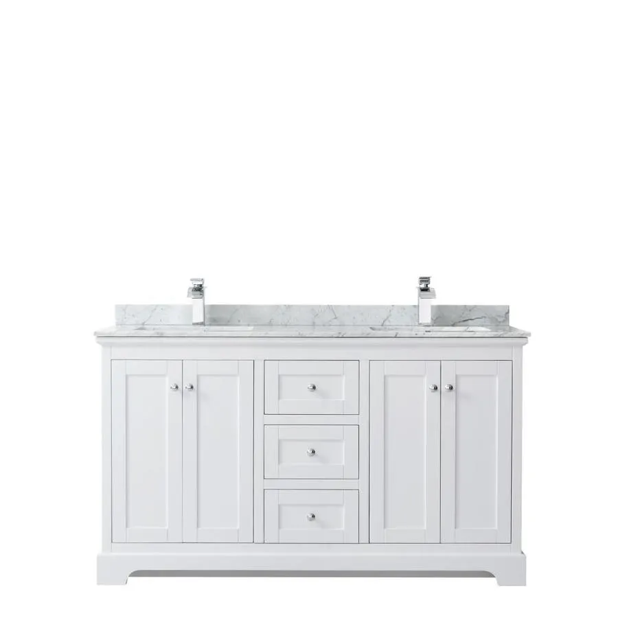 Wyndham Collection Avery 60-in White Double Sink Bathroom Vanity with White Carrara Marble Top, photo 2 of 10