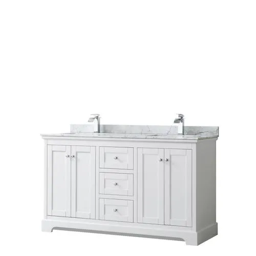 Wyndham Collection Avery 60-in White Double Sink Bathroom Vanity with White Carrara Marble Top, photo 3 of 10
