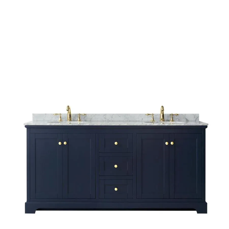 Wyndham Collection Avery 72-in Dark Blue Double Sink Bathroom Vanity with White Carrara Marble Top, photo 2 of 10