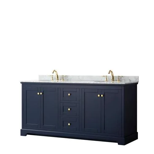 Wyndham Collection Avery 72-in Dark Blue Double Sink Bathroom Vanity with White Carrara Marble Top, photo 3 of 10