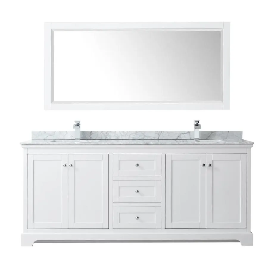 Wyndham Collection Avery 80-in White Double Sink Bathroom Vanity with White Carrara Marble Top, Mirror Included, photo 2 of 9