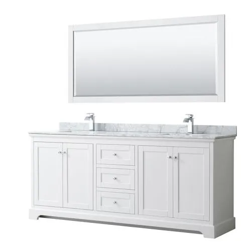 Wyndham Collection Avery 80-in White Double Sink Bathroom Vanity with White Carrara Marble Top, Mirror Included, photo 4 of 9