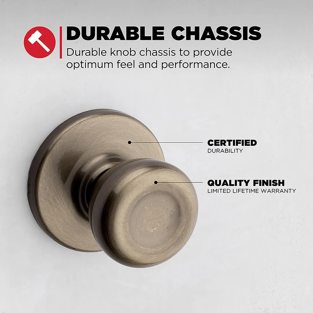 Kwikset Tylo Passage Door Knob, Antique Brass, ANSI/BHMA Grade 3, Fits 1-3/8–1-3/4 in Doors, photo 3 of 8