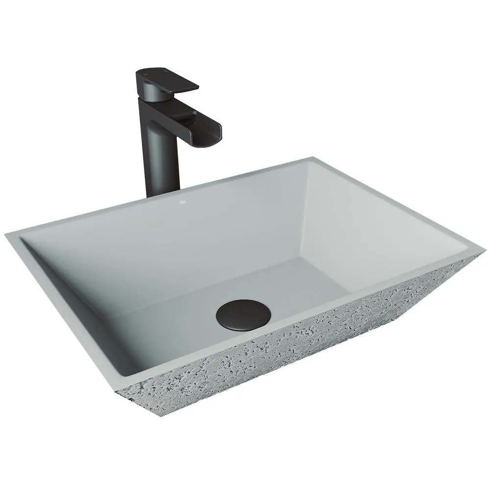 VIGO Vinca Matte Stone Vessel Sink in Matte White with Faucet in Graphite Black, photo 2 of 3
