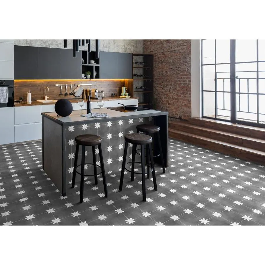 DELLA TORRE Fiona 29-Pack Black and White 8-in x 8-in Glazed Porcelain Encaustic Floor and Wall Tile, photo 10 of 11