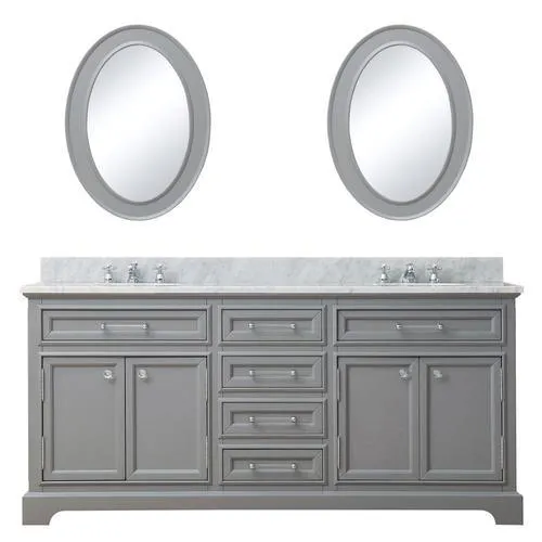 Water Creation Derby 72-in Cashmere Grey Double Sink Bathroom Vanity with Carrara White Natural Marble Top (Mirror Included), photo 7 of 8