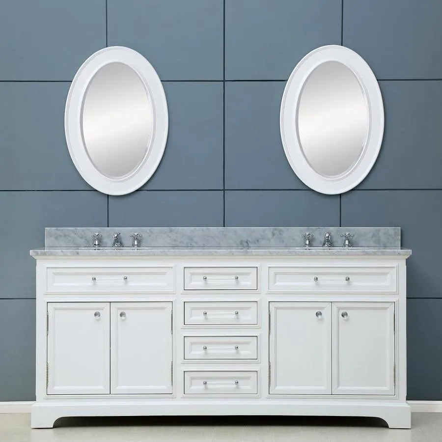 Water Creation Derby 72-in Cashmere Grey Double Sink Bathroom Vanity with Carrara White Natural Marble Top (Mirror Included), photo 8 of 8