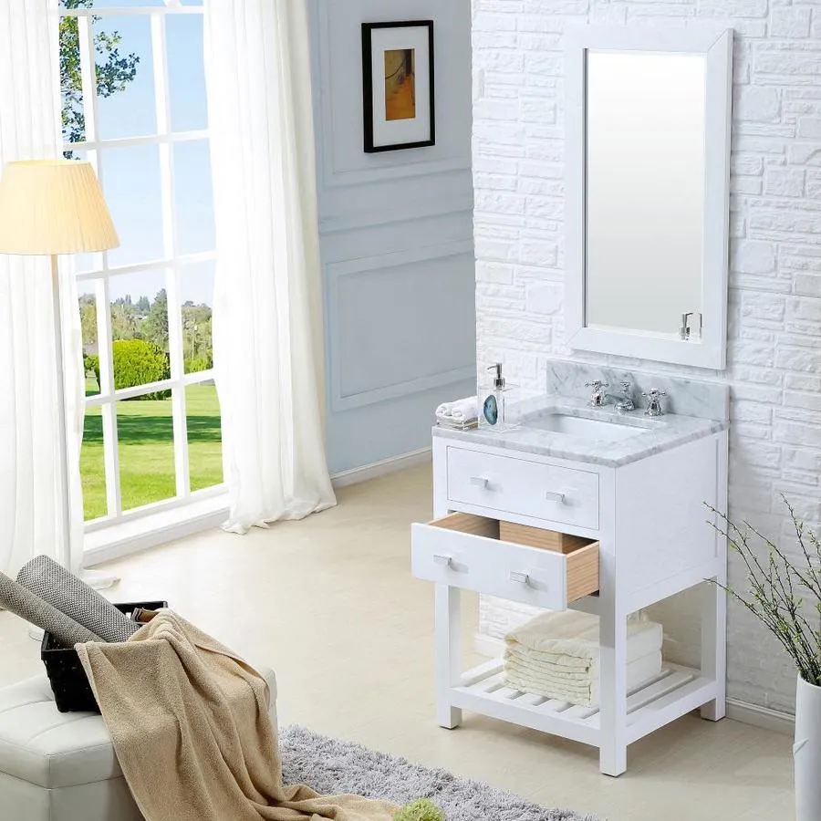Water Creation Madalyn 24-in Pure White Single Sink Bathroom Vanity with Carrara White Natural Marble Top, photo 2 of 3