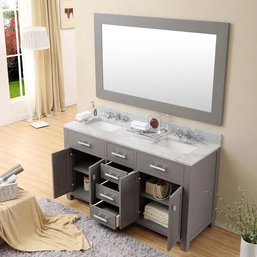 Water Creation Madison 60-in Cashmere Grey Double Sink Bathroom Vanity with Carrara White Natural Marble Top (Mirror Included), photo 2 of 3