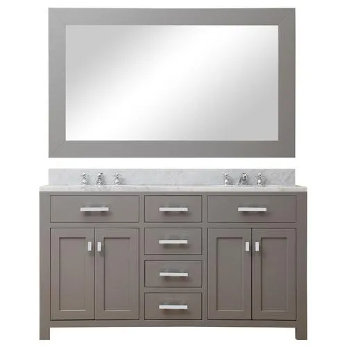 Water Creation Madison 60-in Cashmere Grey Double Sink Bathroom Vanity with Carrara White Natural Marble Top (Mirror Included), photo 3 of 3