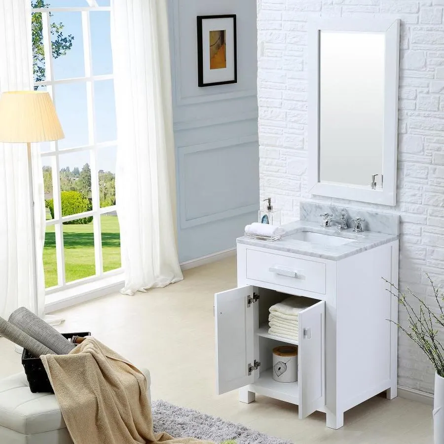 Water Creation Madison 24-in Pure White Single Sink Bathroom Vanity with Carrara White Natural Marble Top, photo 2 of 5