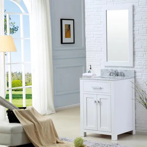 Madison 24-in Pure White Single Sink Bathroom Vanity with Carrara White Natural Marble Top