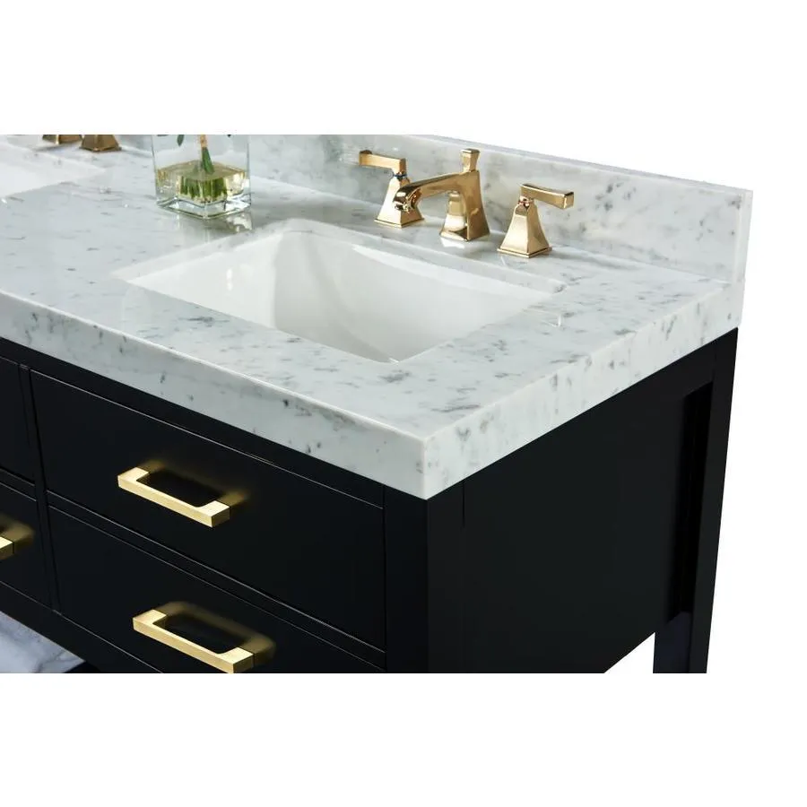 Ancerre Designs Elizabeth 72-in Black Onyx Double Sink Bathroom Vanity with Carrara White Natural Marble Top, photo 2 of 7