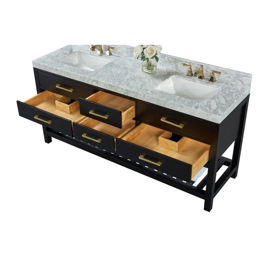 Ancerre Designs Elizabeth 72-in Black Onyx Double Sink Bathroom Vanity with Carrara White Natural Marble Top, photo 4 of 7