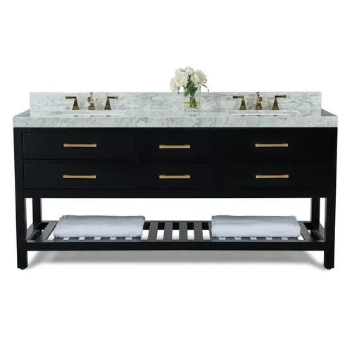 Ancerre Designs Elizabeth 72-in Black Onyx Double Sink Bathroom Vanity with Carrara White Natural Marble Top, photo 7 of 7