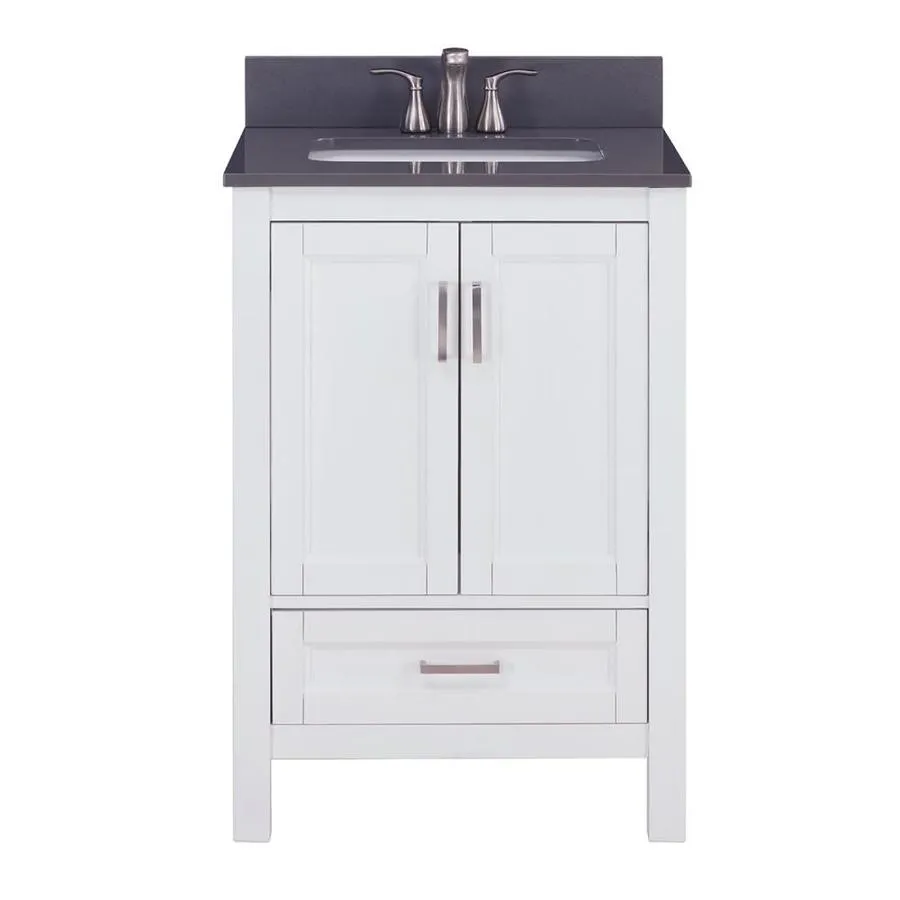 Durham 24-in White Oak Single Sink Bathroom Vanity with Gray Engineered Stone Top, photo 3 of 9