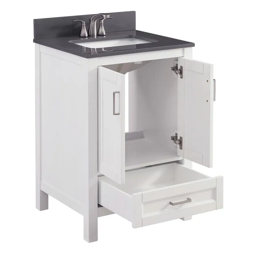 Durham 24-in White Oak Single Sink Bathroom Vanity with Gray Engineered Stone Top, photo 5 of 9