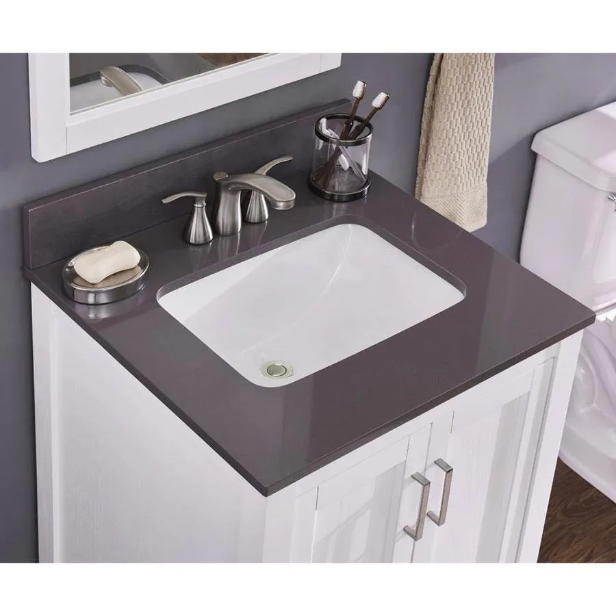 Durham 24-in White Oak Single Sink Bathroom Vanity with Gray Engineered Stone Top, photo 7 of 9