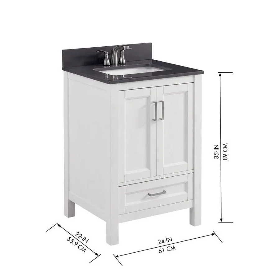 Durham 24-in White Oak Single Sink Bathroom Vanity with Gray Engineered Stone Top, photo 8 of 9