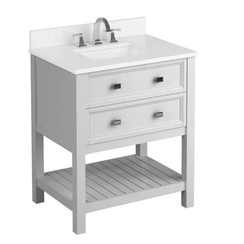 Canterbury 30-in White Single Sink Bathroom Vanity with White Engineered Stone Top
