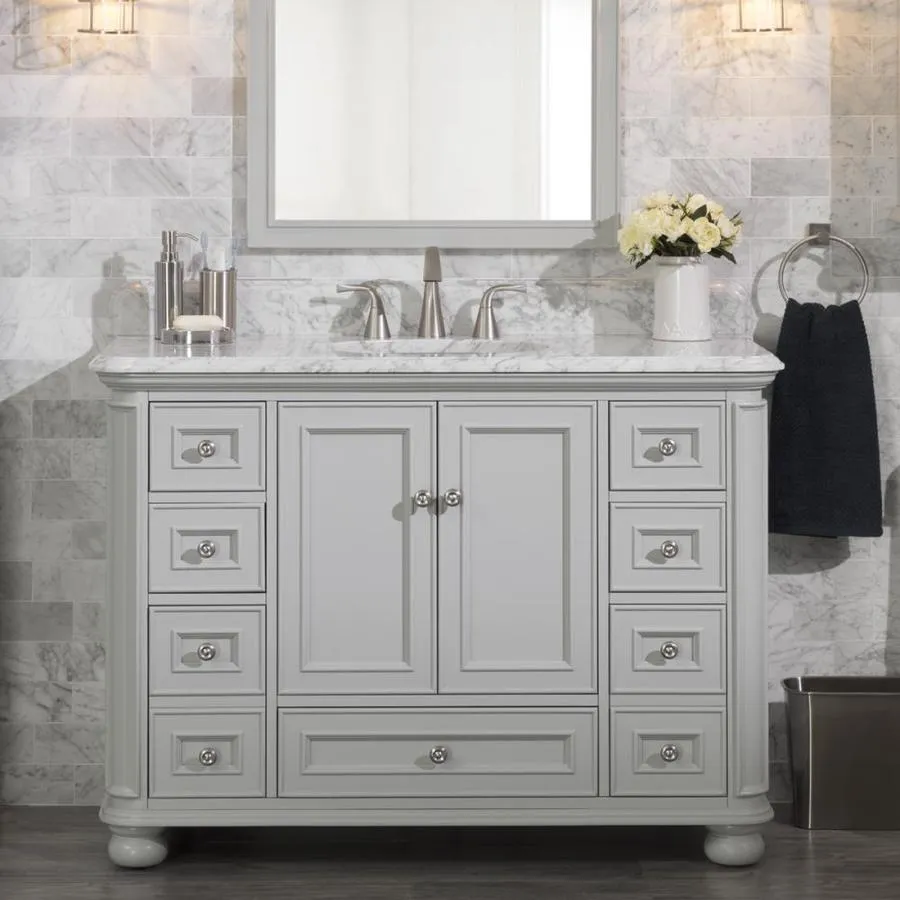 Scott Living Wrightsville 48-in Light Gray Single Sink Bathroom Vanity with Natural Carrara Marble Top, photo 8 of 13