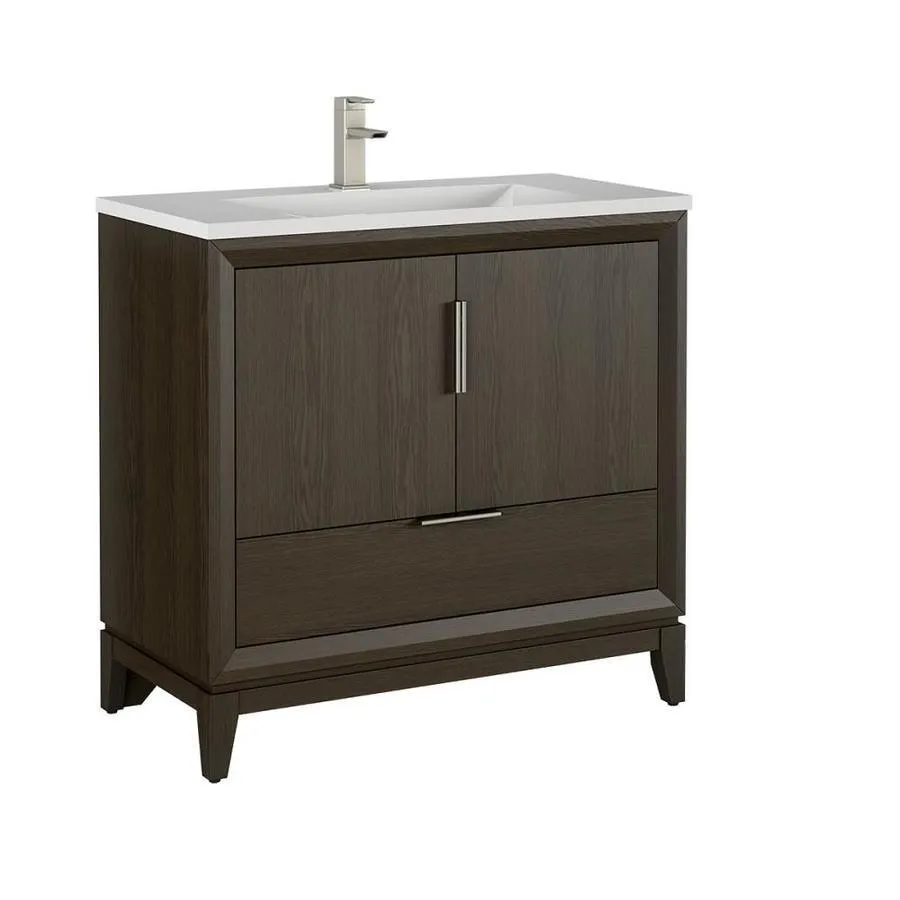 Scott Living Robinson 36-in Coffee Oak Single Sink Bathroom Vanity with White Acrylic Top, photo 4 of 11