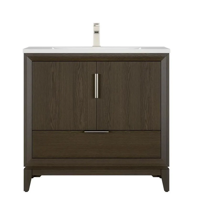 Scott Living Robinson 36-in Coffee Oak Single Sink Bathroom Vanity with White Acrylic Top, photo 3 of 11