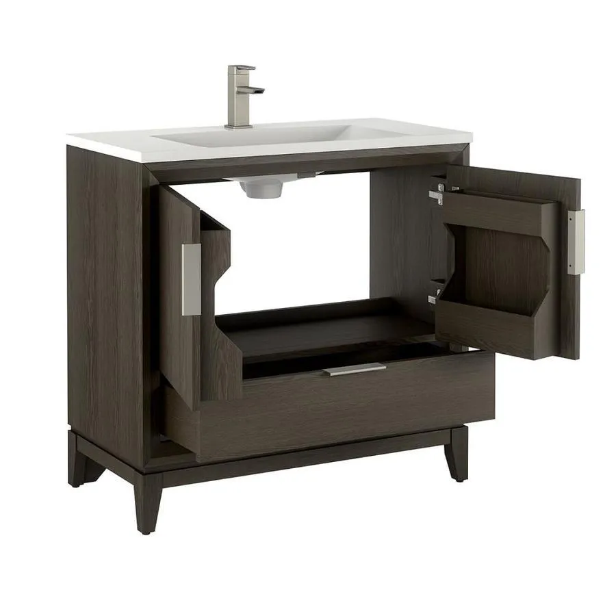 Scott Living Robinson 36-in Coffee Oak Single Sink Bathroom Vanity with White Acrylic Top, photo 5 of 11