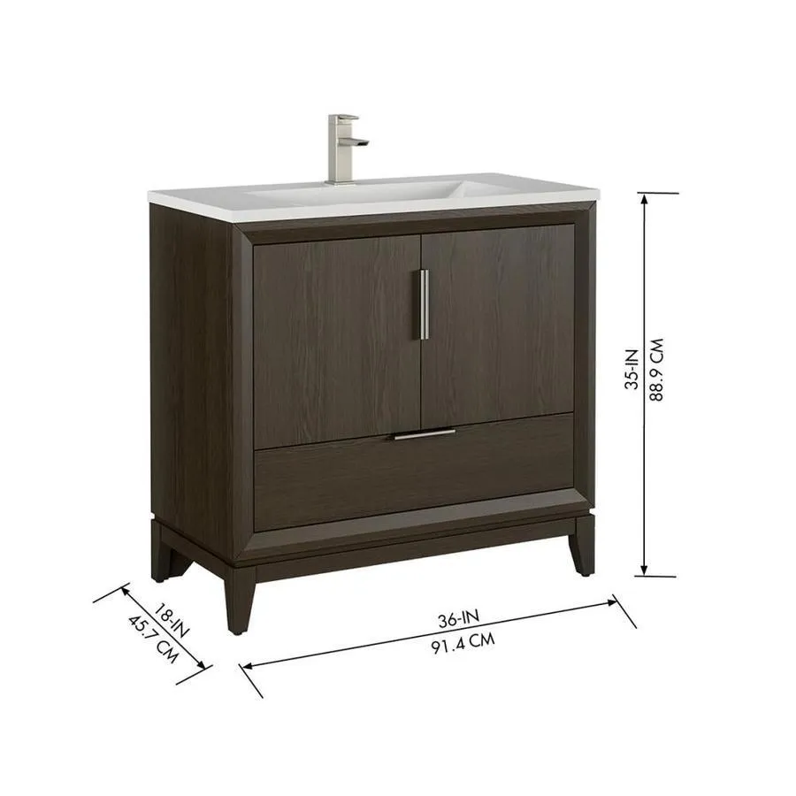 Scott Living Robinson 36-in Coffee Oak Single Sink Bathroom Vanity with White Acrylic Top, photo 7 of 11