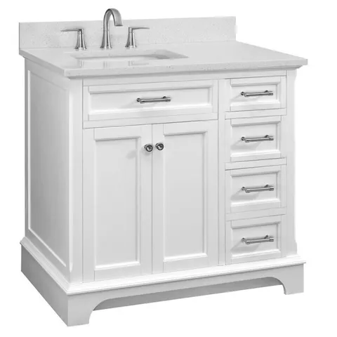 Roveland 36-in White Single Sink Bathroom Vanity with Terrazzo Engineered Stone Top