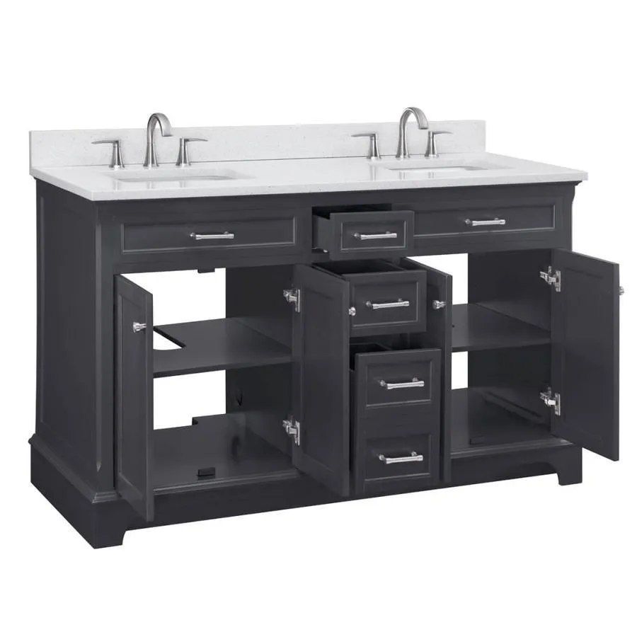 allen + roth Roveland 60-in Dark Gray Double Sink Bathroom Vanity with Terrazzo Engineered Stone Top, photo 2 of 8