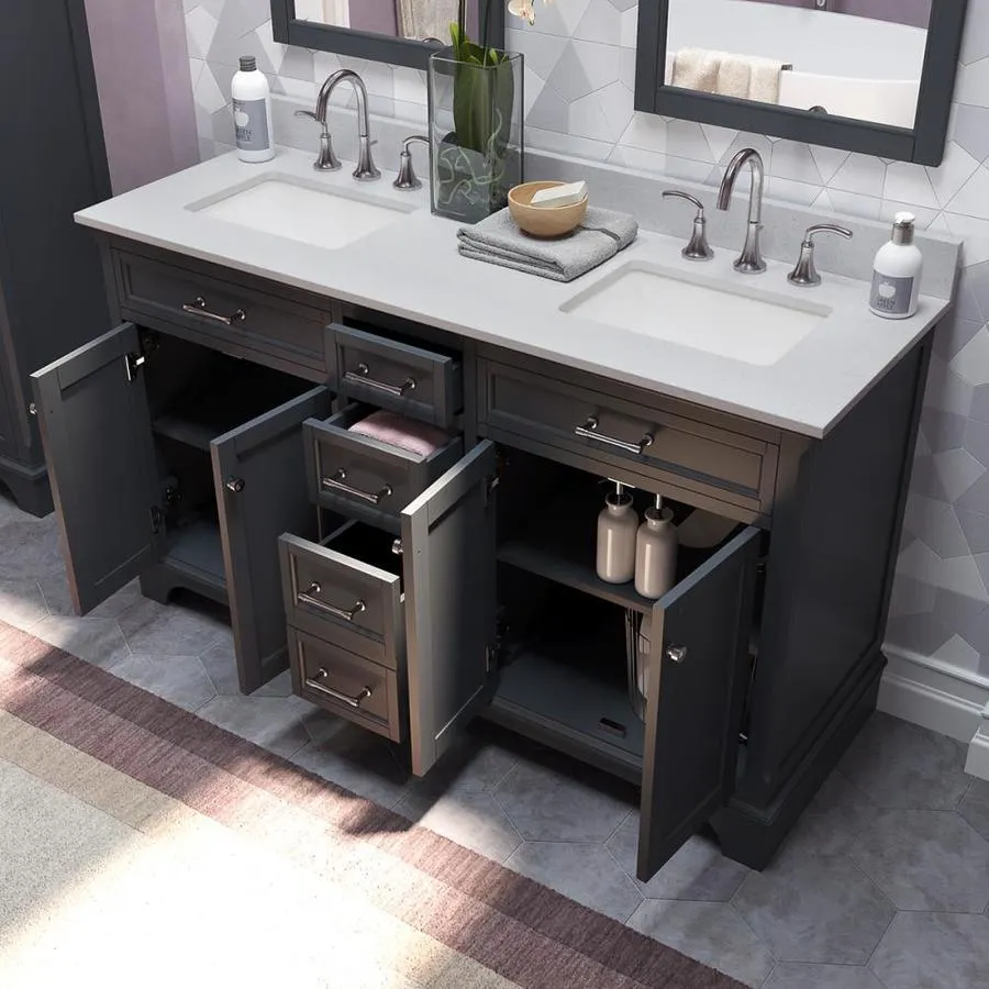 allen + roth Roveland 60-in Dark Gray Double Sink Bathroom Vanity with Terrazzo Engineered Stone Top, photo 7 of 8