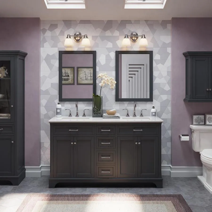 allen + roth Roveland 60-in Dark Gray Double Sink Bathroom Vanity with Terrazzo Engineered Stone Top, photo 6 of 8