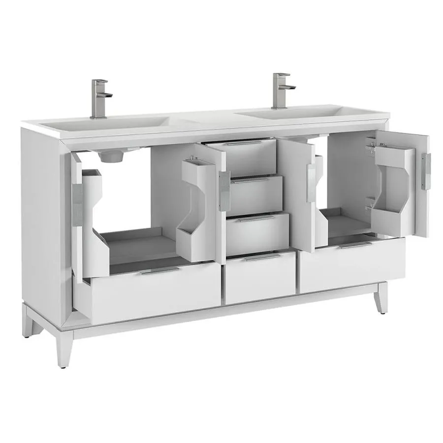 Scott Living Robinson 60-in White Double Sink Bathroom Vanity with White Acrylic Top, photo 2 of 9