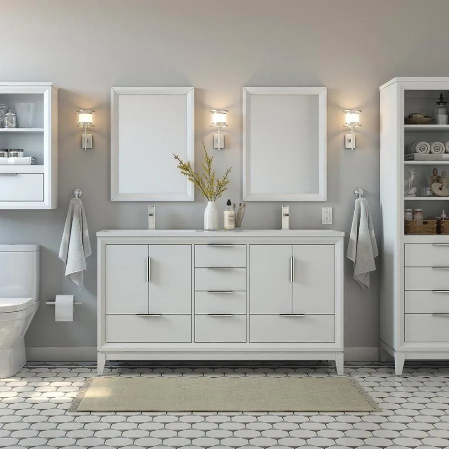 Scott Living Robinson 60-in White Double Sink Bathroom Vanity with White Acrylic Top, photo 5 of 9