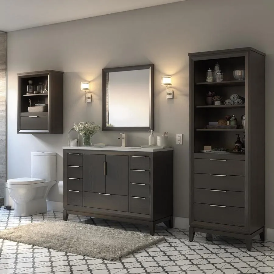 Scott Living Robinson 48-in Coffee Oak Single Sink Bathroom Vanity with White Acrylic Top, photo 4 of 9